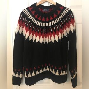 Polo Ralph Lauren Women Fair Isle Wool Blend Knit Sweater Black Small